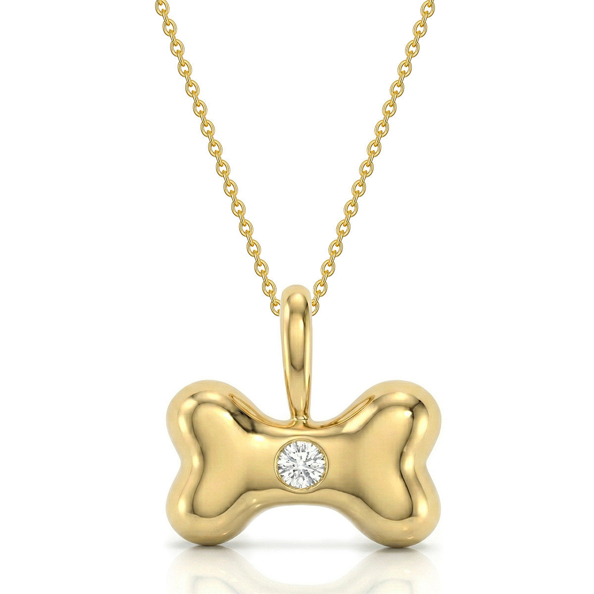 Dog Bone Urn With Single Crystal Necklace - Gold