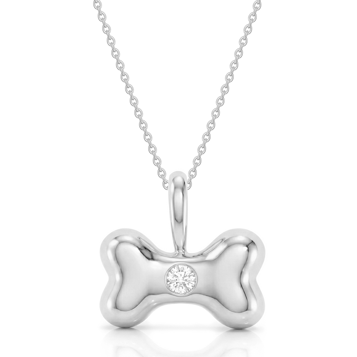 Dog Bone Urn With Single Crystal Neckalce - Silver