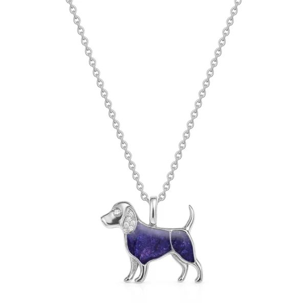 Dog Silhouette Ashes Resing Necklace With Crystals - Gold-SP22040A-SS-Front orchid purple