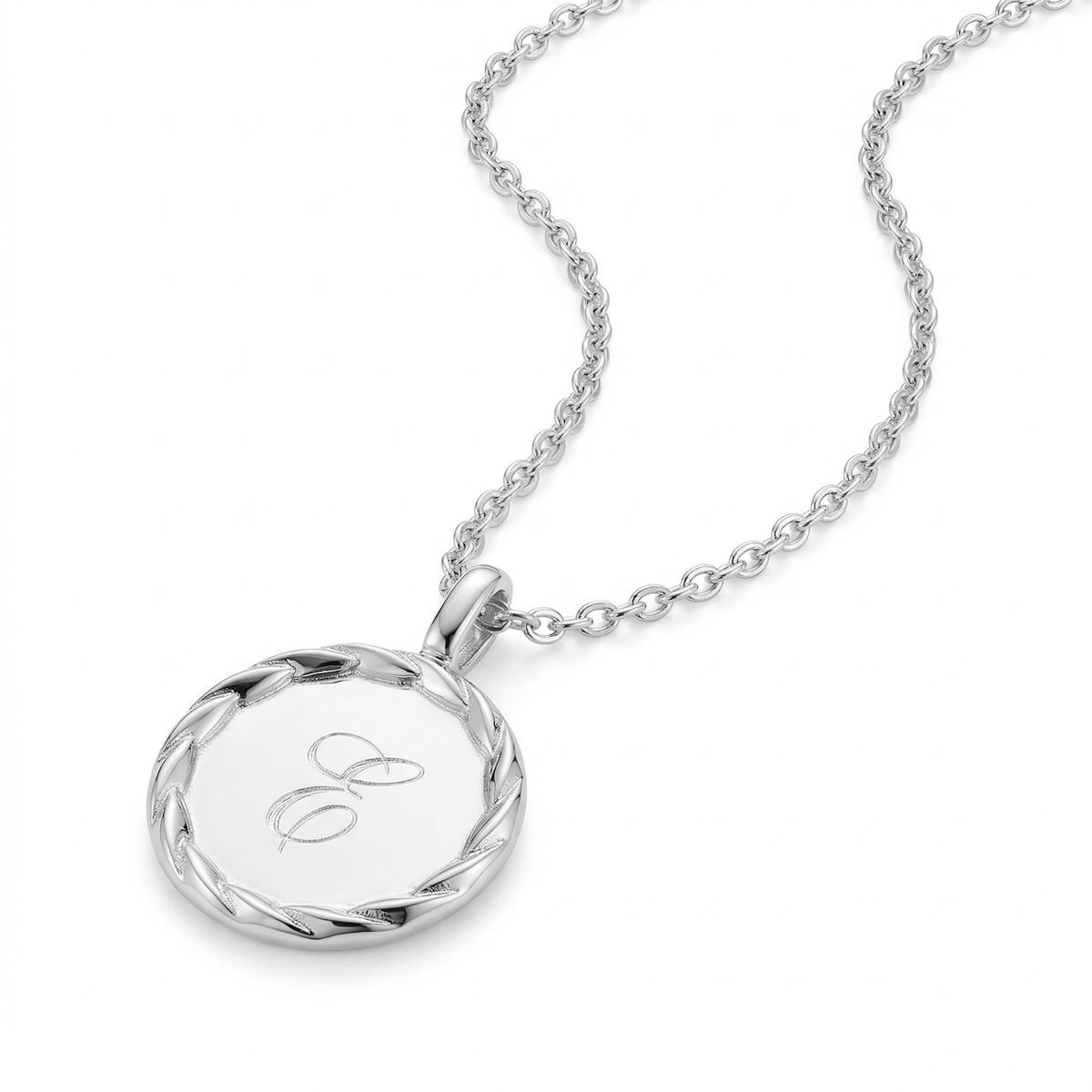 Wreath Initial Necklace - Silver-SP21846A-SS-Side