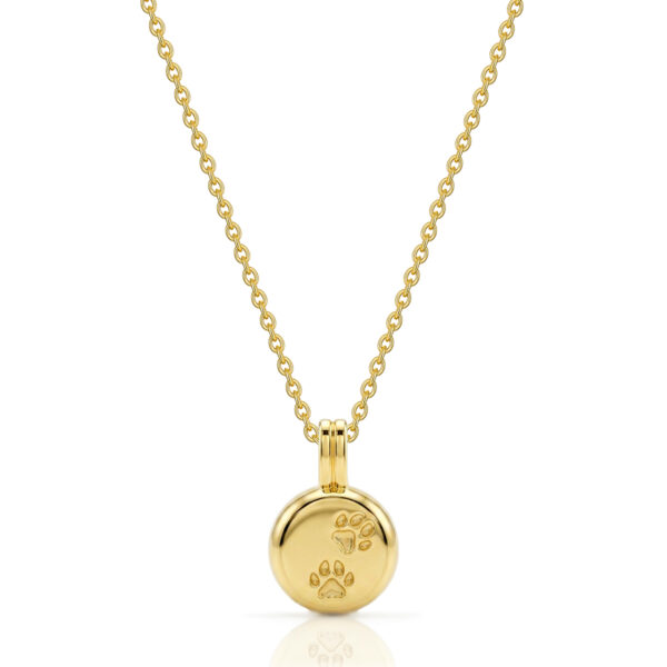 Paw Print Round Urn Ashes Necklace - Gold