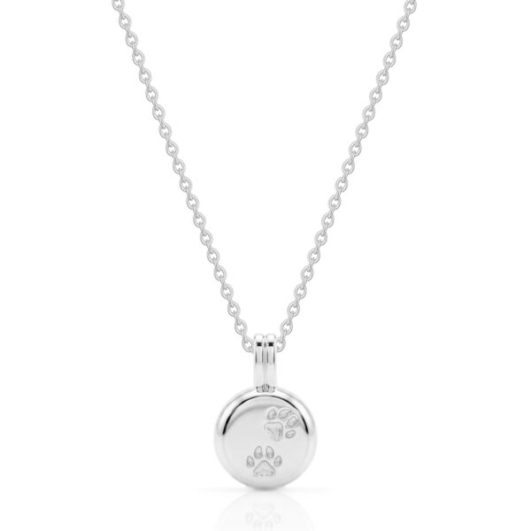 Paw Print Round Urn Ashes Necklace - Silver