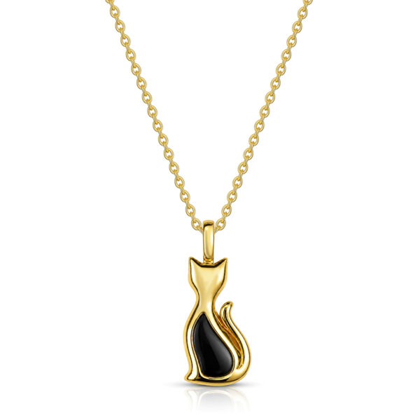 Small Cat Silhouette Ashes Resin Necklace - Gold