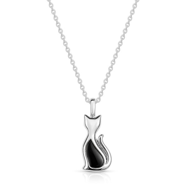Small Cat Silhouette Ashes Resin Necklace - Silver