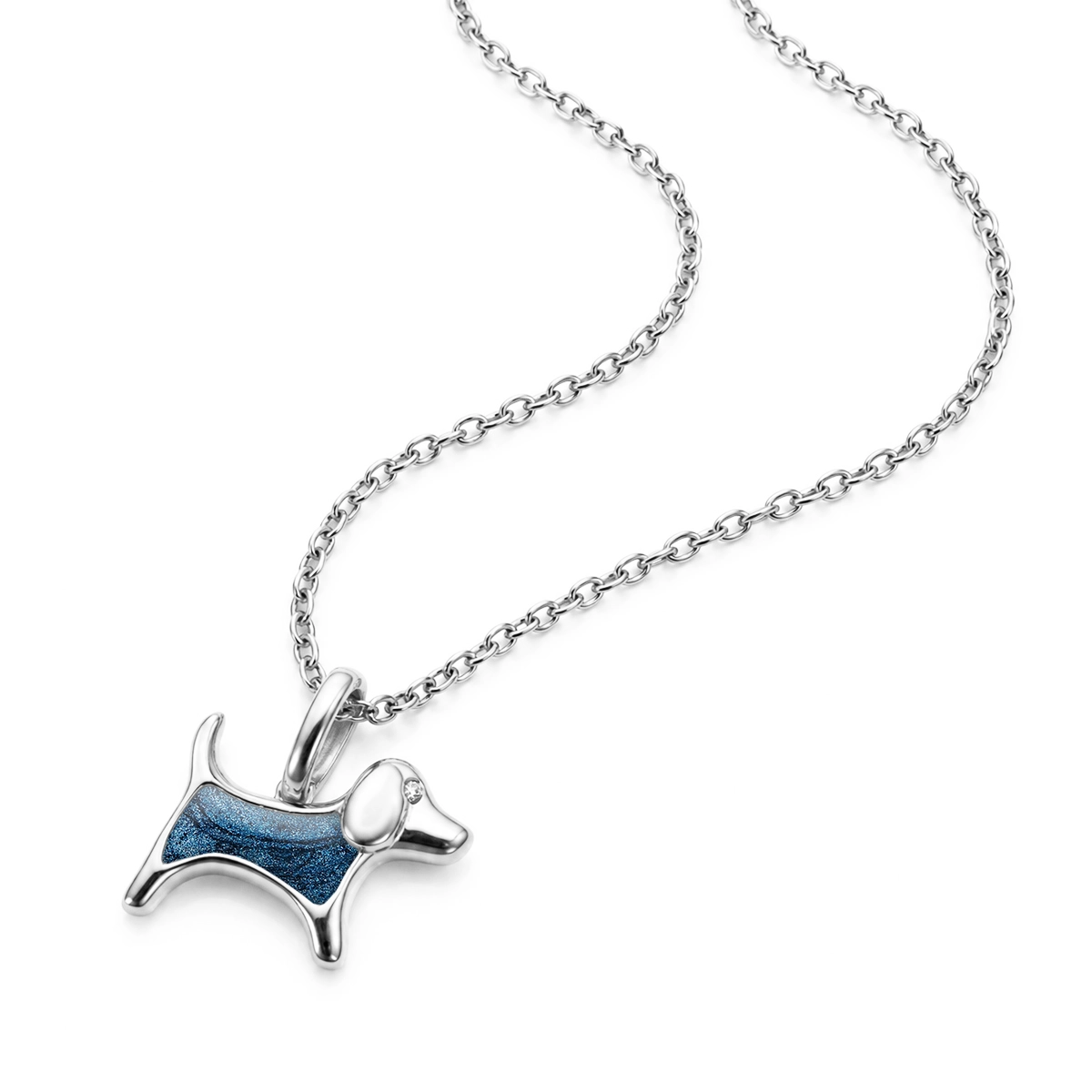 Small Dog Silhouette Ashes Resin Necklace With Tiny Crystal - Gold-SP22045A-SS-Hero aegean blue 2