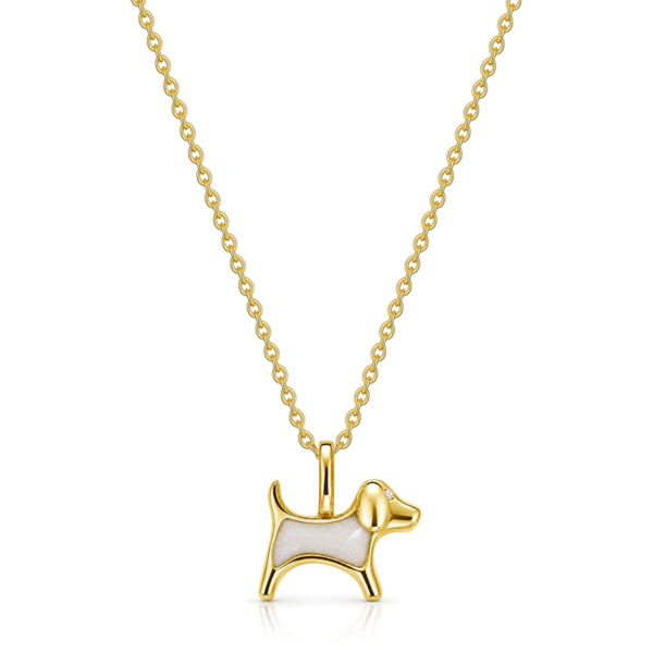 Small Dog Silhouette Ashes Resin Necklace With Tiny Crystal - Gold