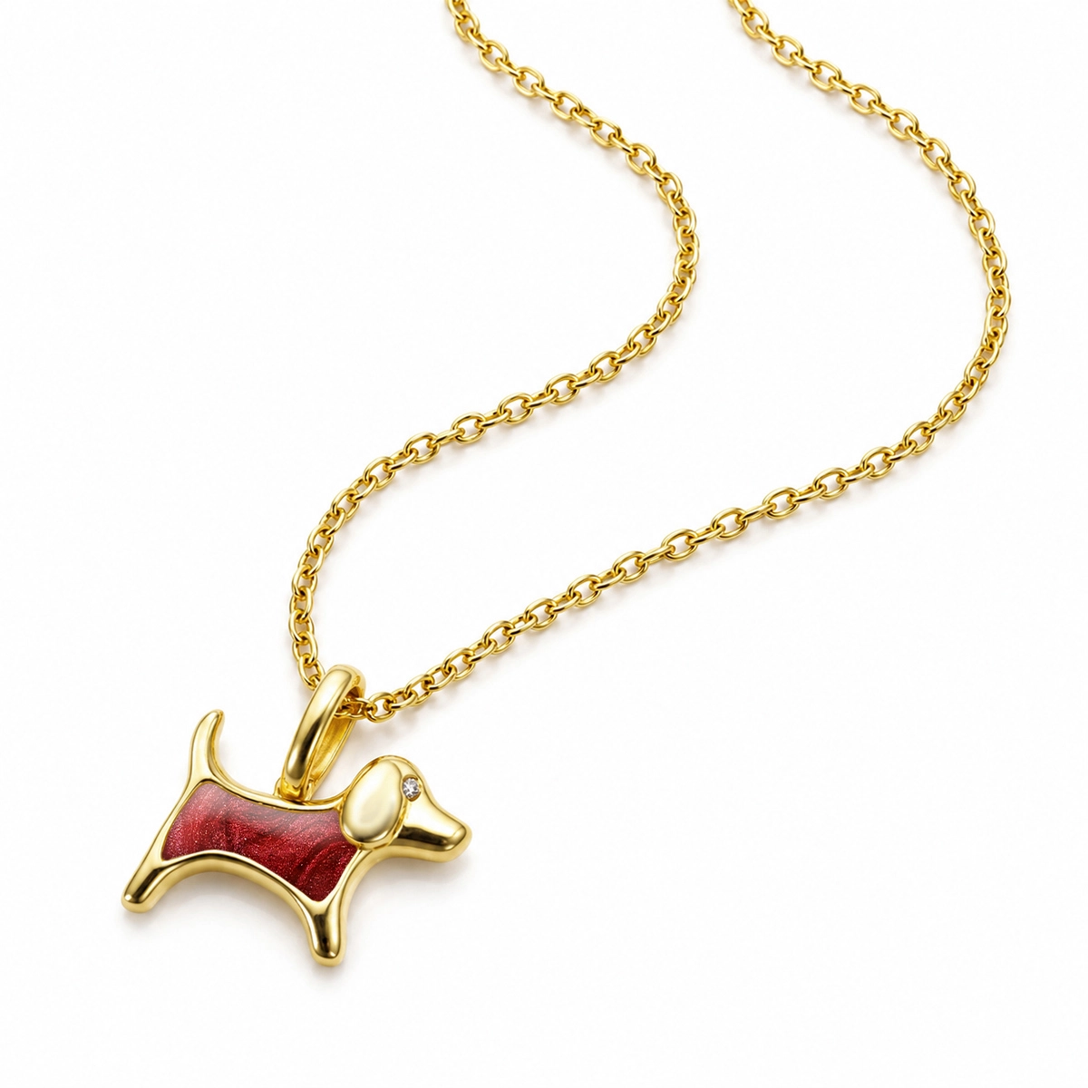 Small Dog Silhouette Ashes Resin Necklace With Tiny Crystal - Gold-SP22045A-YGP-Hero rose red 2
