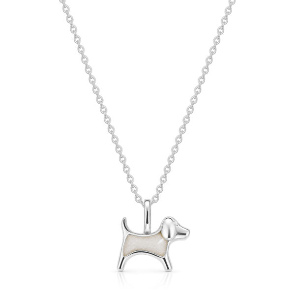 Small Dog Silhouette Ashes Resin Necklace With Tiny Crystal - Silver