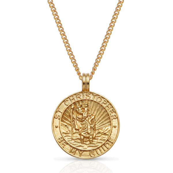St Christopher Guidance Large Necklace - Gold Steel