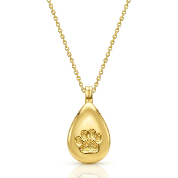 Teardrop Paw Print Urn Necklace - Gold