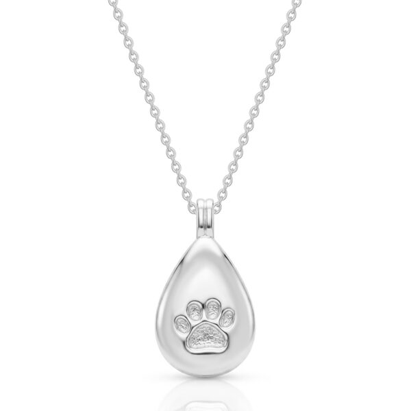 Teardrop Paw Print Urn Necklace - Silver