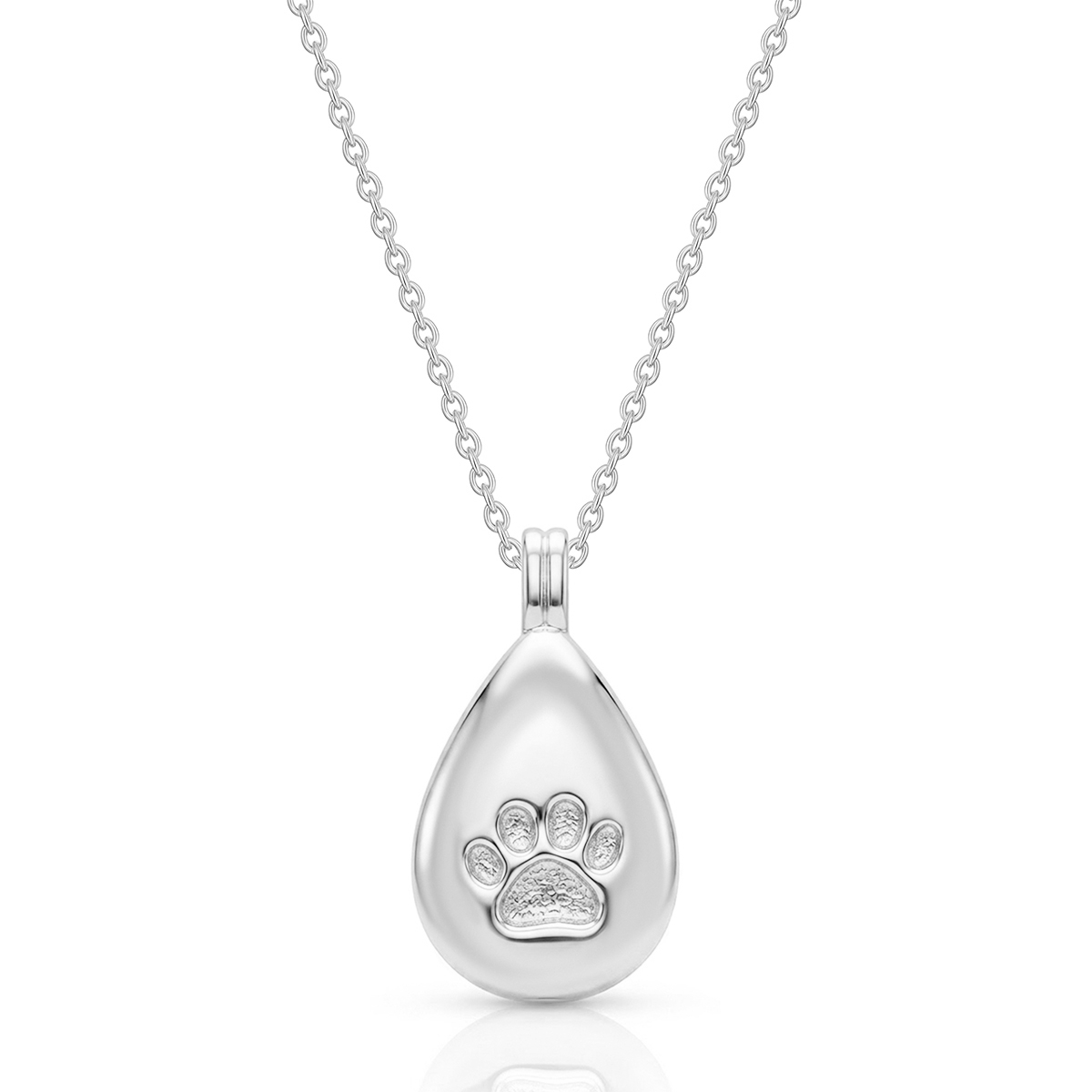 Teardrop Paw Print Urn Necklace - Silver